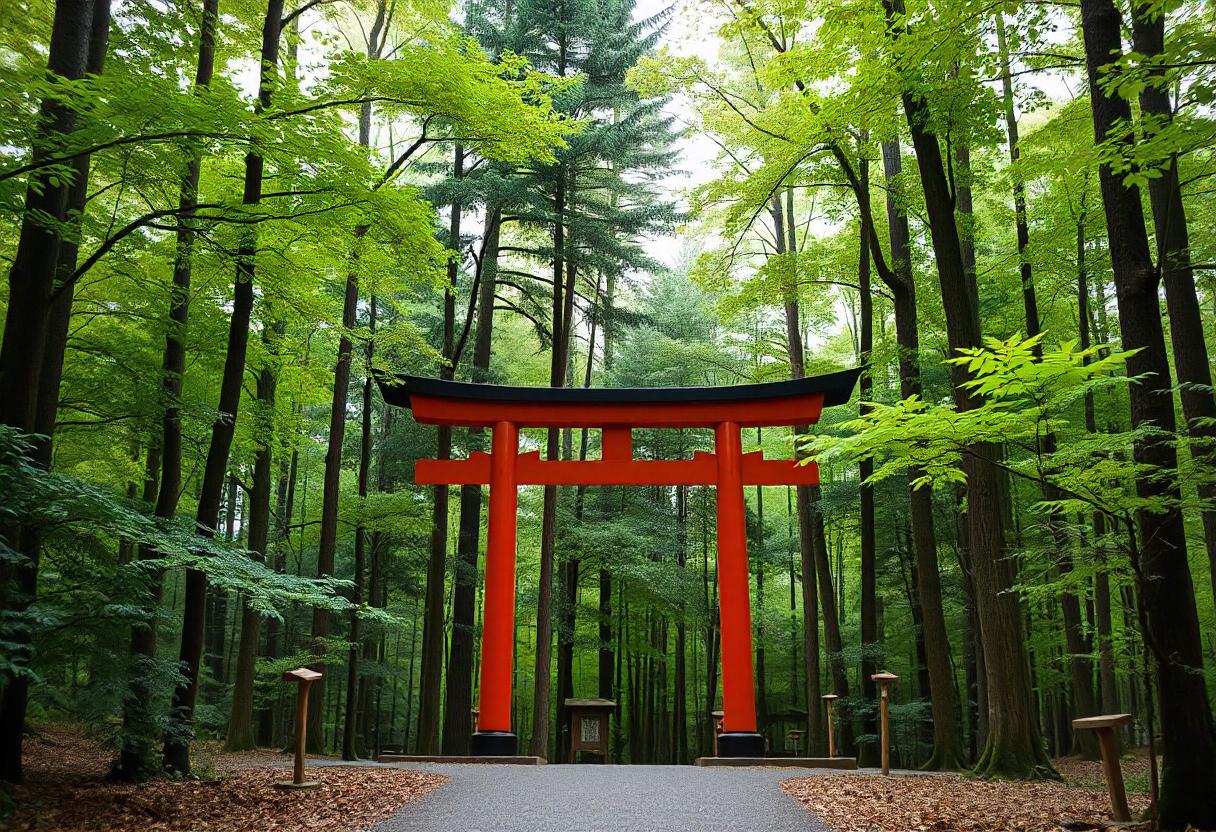 Red torii gate in the forest