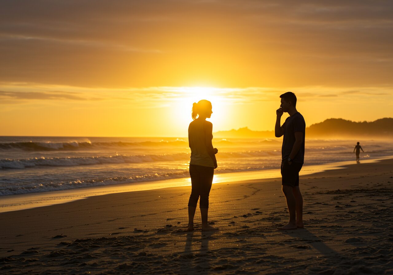 a young couple is having a pleasant conversation,